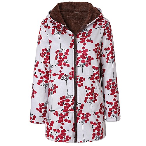 

Women's Print Basic Fall & Winter Coat Long Daily Long Sleeve Cotton Coat Tops White