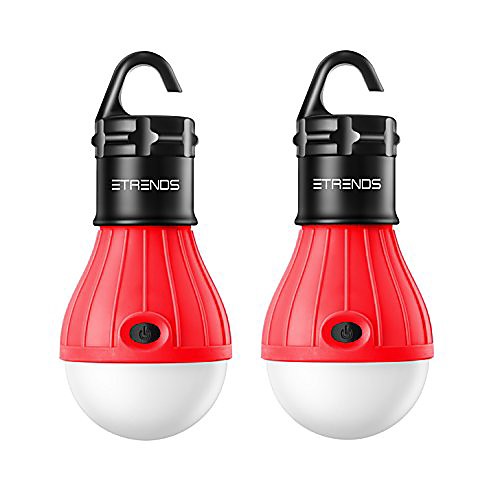 

2 pack compact led lantern tent camp light bulb for camping hiking fishing emergency lights, battery powered portable lamp, red (batteries not included)