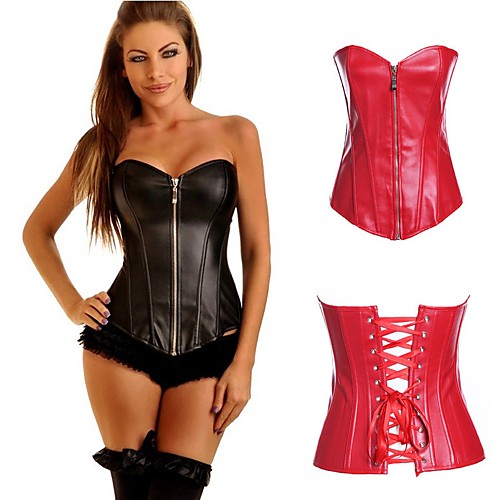 

Women's Zipper Overbust Corset - Solid Color Black Red S M L