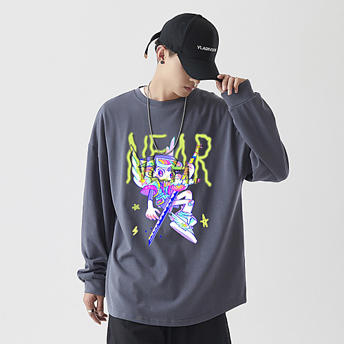 

Men's Pullover Sweatshirt Cartoon Monograms Daily Basic Hoodies Sweatshirts White Gray