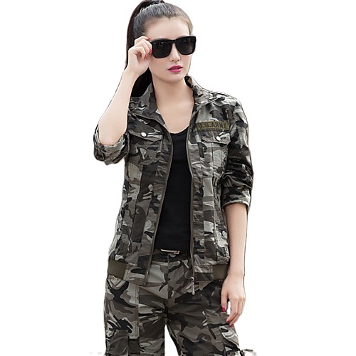 

Women's Hunting Jacket Outdoor Windproof Breathable Wearproof Outdoor Fall Spring Camo Coat Top Cotton Camping / Hiking Hunting Fishing Camouflage Green