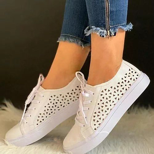 

Women's Sneakers Flat Heel Round Toe Basic Casual Daily Walking Shoes Canvas PU Color Block Almond White Pink
