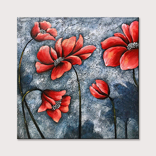 

Oil Painting Hand Painted Square Abstract Floral / Botanical Modern Rolled Canvas (No Frame)