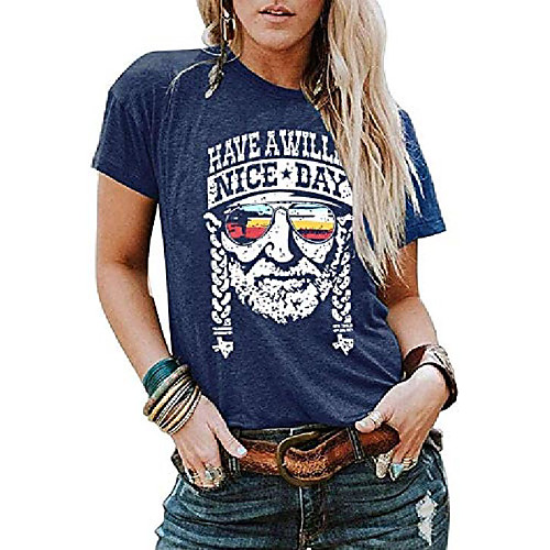 

women have a willie nice day t shirt women summer casual willie nelson graphic short sleeve tees tops blue