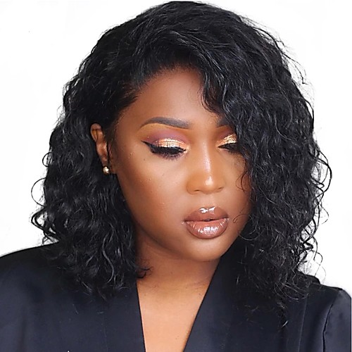 

Human Hair Lace Front Wig Free Part style Brazilian Hair Deep Wave Black Wig 130% Density Classic Women Fashion Women's Short Long Medium Length Human Hair Lace Wig