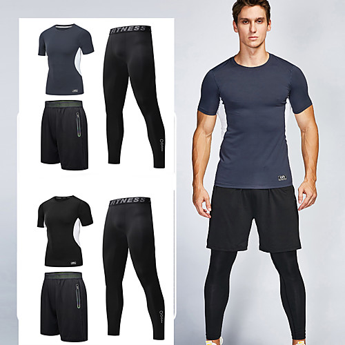 

Men's Activewear Set Athletic Athleisure Short Sleeve 3pcs Elastane Breathable Quick Dry Moisture Wicking Fitness Running Active Training Jogging Sportswear Normal Outfit Set Clothing Suit Black Grey
