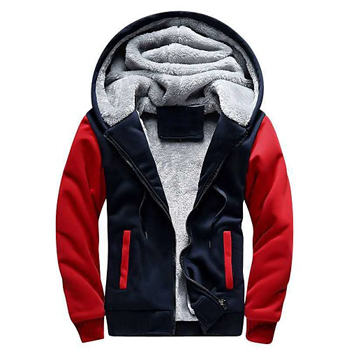 

men's Hoodies Jacket Hoody Zipper Winter Fleece warm thicken fleece sherpa lined zip up hoodie heavyweight jacket(l,navy-red)