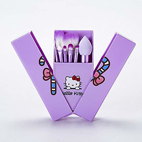 

makeup brush set 8pcs cute kitty handle makeup brushes set pink kids make up sponge blush eyeshadow foundation powder kit with box (handle color : purple)