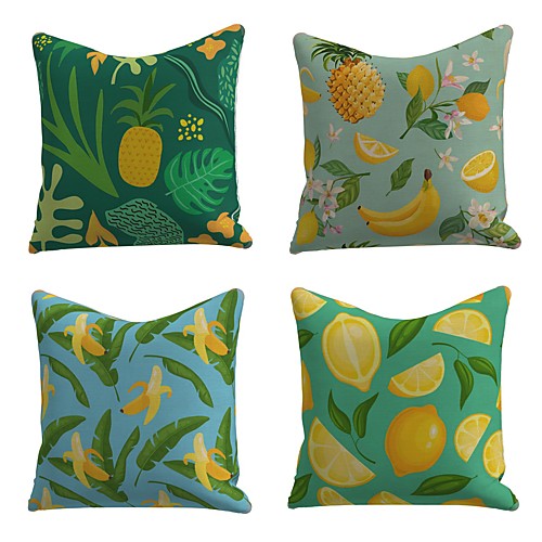 

Set of 4 Linen Cotton / Linen Pillow Cover Pillowcase Sofa Cushion Square Throw Pillow Pineapple Banana Lemon Fruit Print Pillows Case 4545cm