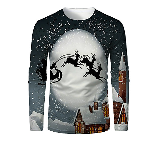 

Men's T shirt 3D Print Graphic 3D Animal Print Long Sleeve Christmas Tops Gray