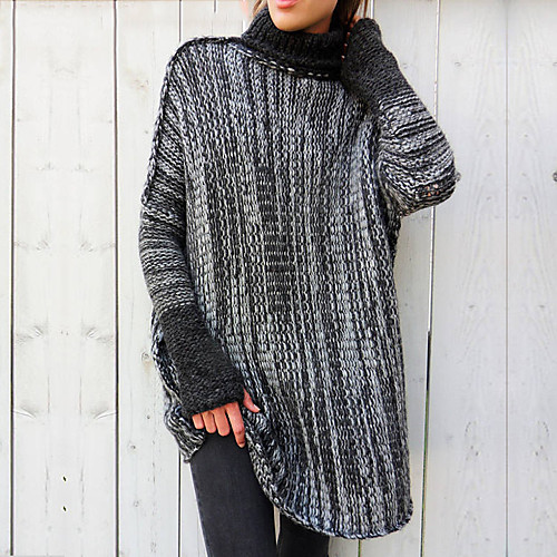 

Women's Knitted Color Block Pullover Long Sleeve Sweater Cardigans Turtleneck Fall Winter Light Brown Light gray Dark Gray