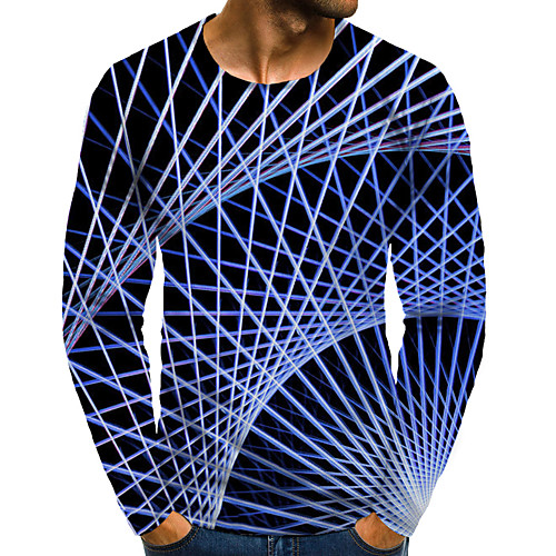 

Men's T shirt 3D Print Graphic 3D Plus Size Print Long Sleeve Daily Tops Elegant Exaggerated Blue