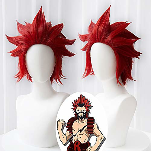 

anime kirishima cosplay wig for my hero academia red halloween cosplay wig for kids & adults with cap (kirishima eijirou)