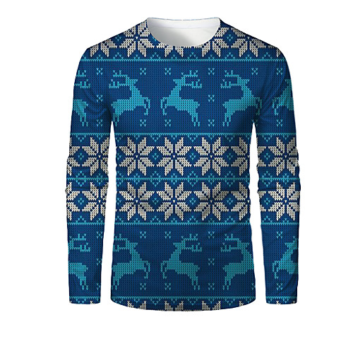 

Men's T shirt 3D Print Plaid Graphic 3D Print Long Sleeve Christmas Tops Blue