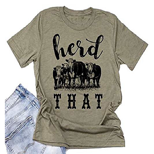 

herd that cow t shirt women funny graphic tees animal lovers short sleeve cow shirts casual short sleeve tops size l (green)