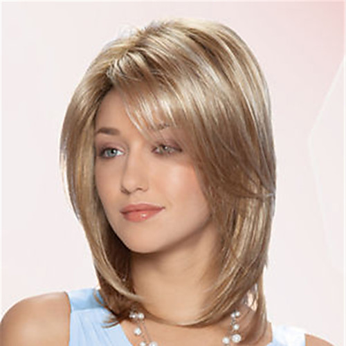 

Synthetic Wig Straight Asymmetrical Wig Blonde Medium Length Blonde Synthetic Hair Women's Fashionable Design Exquisite Blonde