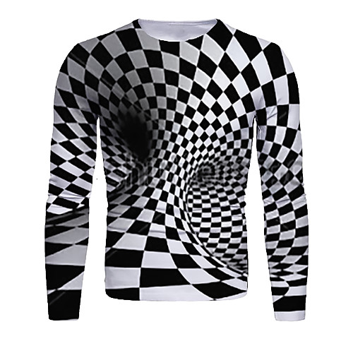 

Men's T shirt 3D Print Graphic Abstract 3D Print Long Sleeve Daily Tops Black / White