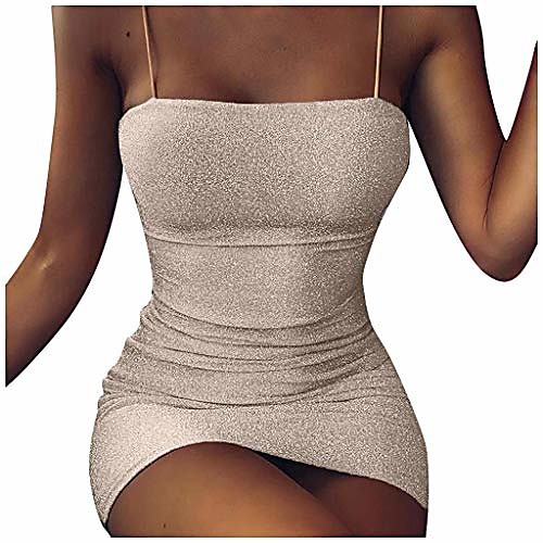 

dress for women, fashion women sexy sequins camisole sleeveless strapless solid tight mini dress, womens dresses elegant (beige m)