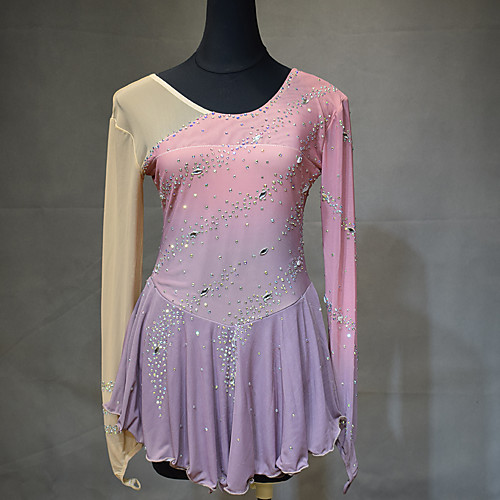 

Figure Skating Dress Women's Girls' Ice Skating Dress Pink Spandex High Elasticity Training Competition Skating Wear Crystal / Rhinestone Gradient Color Long Sleeve Ice Skating Winter Sports Figure