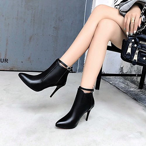 

Women's Boots Stiletto Heel Boots Stiletto Heel Pointed Toe Booties Ankle Boots Classic Daily Walking Shoes PU Buckle Solid Colored White Black Yellow / Booties / Ankle Boots / Booties / Ankle Boots