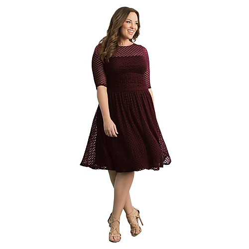 

A-Line Vintage Sexy Graduation Party Wear Dress Illusion Neck Half Sleeve Knee Length Lace with Tier Lace Insert 2021