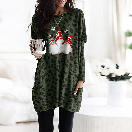 

Women's A Line Dress Short Mini Dress Blue Red Khaki Green Gray Long Sleeve Leopard Patchwork Print Fall Spring Turtleneck Casual Christmas Oversized 2021 S M L XL XXL 3XL