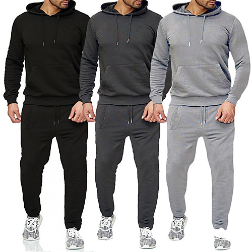 

Men's 2 Piece Tracksuit Sweatsuit Jogging Suit Athleisure 2pcs Winter Long Sleeve Thermal Warm Moisture Wicking Breathable Fitness Gym Workout Running Jogging Training Sportswear Solid Colored Normal