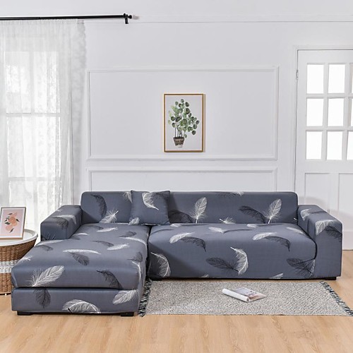 

Feather 1-Piece Sofa Cover Couch Cover Furniture Protector Soft Stretch Sofa Slipcover Spandex Jacquard Fabric Super Fit for 1~4 Cushion Couch and L Shape Sofa,Easy to Install(1 Free Cushion Cover)