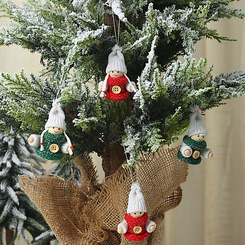 

2pcs Christmas Decorations Knitted Button Doll Small Pendant Mini Creative Doll Tree Pendant