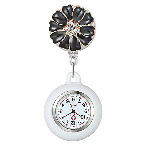 

women's nurse clip on watch cute flower lapel hanging doctor clinic staff tunic stethoscope badge quartz fob pocket watch with white silicone cover