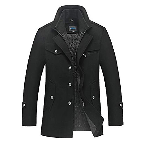 

men's quilted coat slim fit single breasted thick walker coat with romveable collar xl black