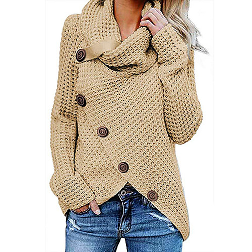 

Women's Stylish Knitted Solid Color Pullover Long Sleeve Sweater Cardigans Turtleneck Fall Winter Black Blue Red