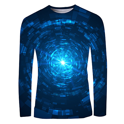 

Men's T shirt 3D Print Graphic Long Sleeve Daily Tops Blue
