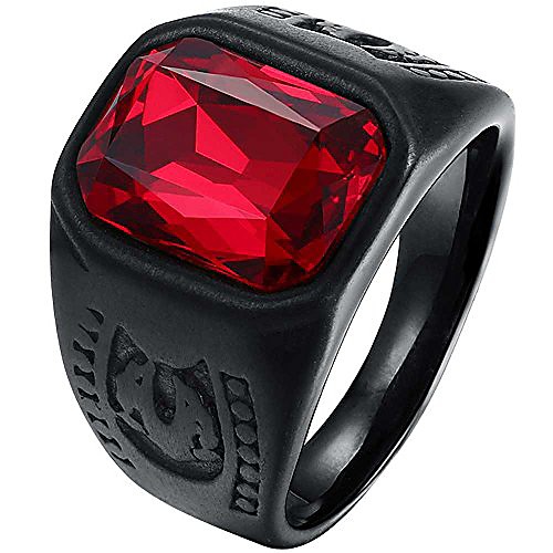 

mens vintage square ruby cz crystal stone titanium steel ring band gothic biker knight red black (11)