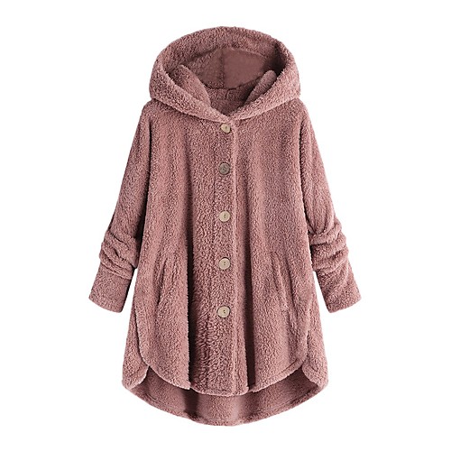 

Women's Solid Colored Patchwork Fall & Winter Teddy Coat Regular Daily Long Sleeve Rabbit Fur Coat Tops Black