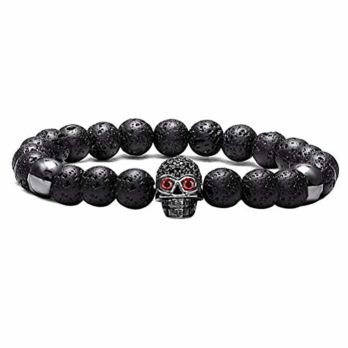 

punk alloy crystal skull natural stone lava rock beads cuff bracelet