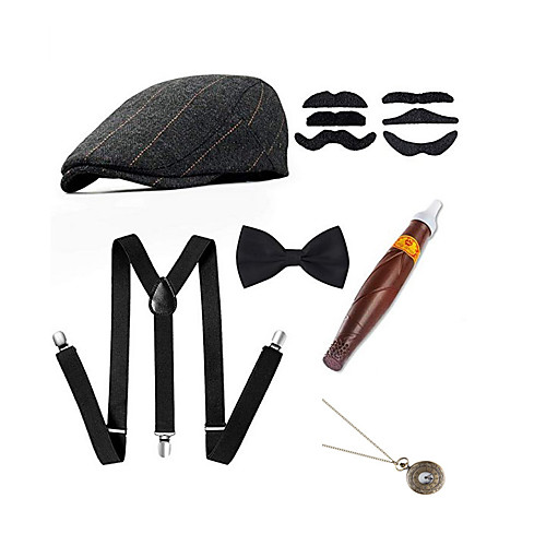 

The Great Gatsby Vintage Inspired 1930s The Great Gatsby Outfits Men's Costume Gray & Black / Black / Gray Vintage Cosplay / Hat / Tie / 1 Watch / Mustaches & Beards