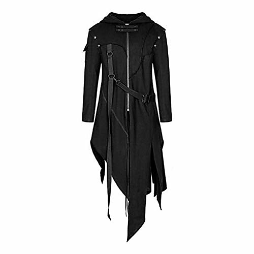 

men's vintage zipper up asymmetrical hoodie jacket, irregular longlineretro punk style party outwear coat black