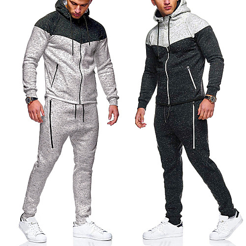 

Men's 2 Piece Full Zip Tracksuit Sweatsuit Street Athleisure 2pcs Winter Long Sleeve Fleece Thermal Warm Breathable Soft Fitness Gym Workout Running Jogging Training Sportswear Solid Colored Normal