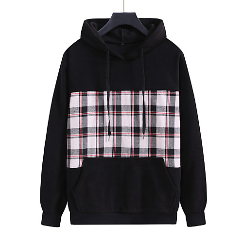 

Men's Pullover Hoodie Sweatshirt Plaid Hooded Daily Casual Hoodies Sweatshirts Long Sleeve Black