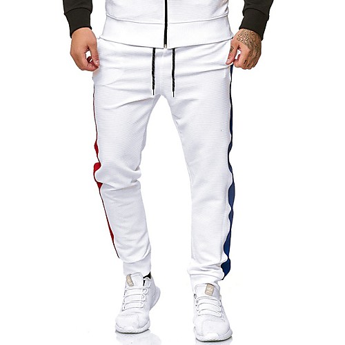 

Men's Loose Sweatpants Pants Striped Full Length White