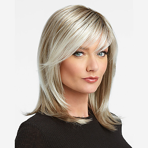 

Synthetic Wig kinky Straight Asymmetrical Wig Medium Length Brown Silver Synthetic Hair 14 inch Women's Fashionable Design Exquisite Comfy Silver Brown