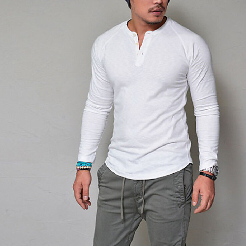 

Men's T shirt non-printing Solid Colored Long Sleeve Daily Tops Streetwear White Blue Red