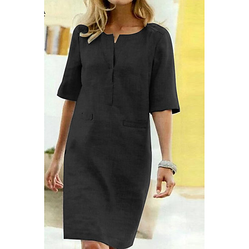 

Women's Shift Dress Maxi long Dress Black Red Khaki Dusty Blue Light gray Dark Gray Brown Light Blue Half Sleeve Solid Color Patchwork Fall Round Neck Casual 2021 S M L XL XXL 3XL 4XL 5XL / Plus Size