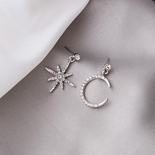 

Women's Stud Earrings Earrings Mismatch Earrings Moon Star Fashion Korean Cute Imitation Diamond Earrings Jewelry Silver For Gift Date Birthday 1 Pair