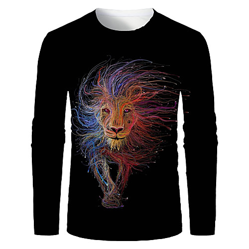 

Men's T shirt 3D Print Graphic 3D Animal Print Long Sleeve Daily Tops Rainbow