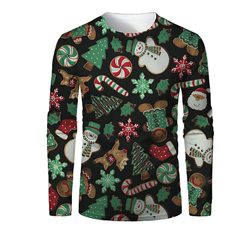 

Men's T shirt 3D Print Graphic 3D Print Long Sleeve Christmas Tops Green