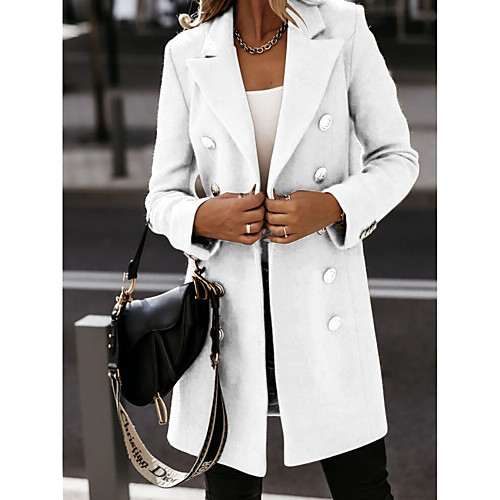 

Women's Solid Colored Fall & Winter Coat Long Daily Long Sleeve Cotton Blend Coat Tops White