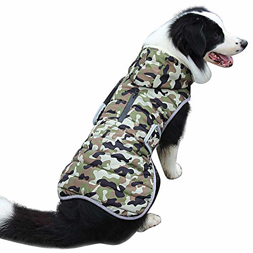 

fleece dog hoodie for large dogs warm puppy jacket for cold winter waterproof dog coats with hood,green camo xxl