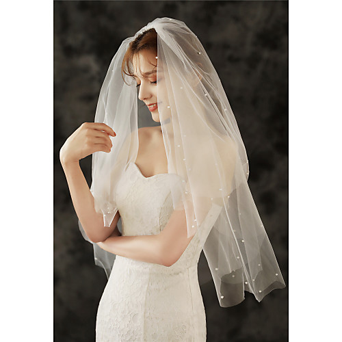 

Two-tier Basic / Sweet Wedding Veil Elbow Veils with Faux Pearl / Beading 25.59 in (65cm) Tulle